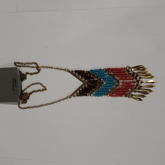 Bohemian Chevron Colorful Beaded Fringe Necklace - Women's Statement Jewelry - Picture 8 of 8